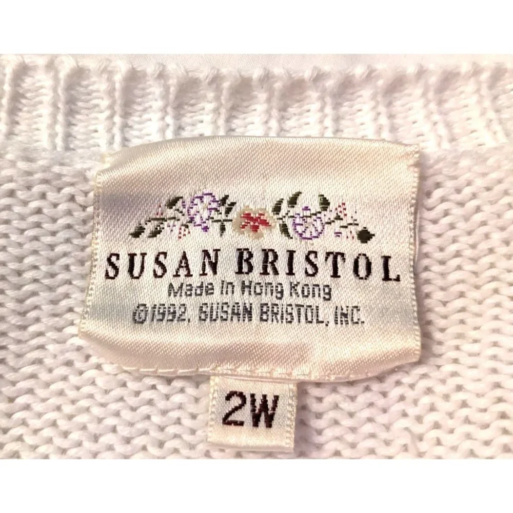 Vintage 90s SUSAN BRISTOL White Embroidered Cardigan Cottage Granny Size 2W/XL - Picture 3 of 6